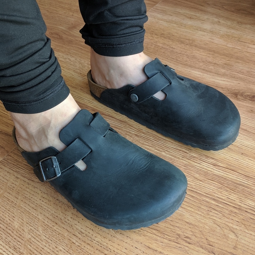 Birkenstock Black Oiled Leather Boston Mules
